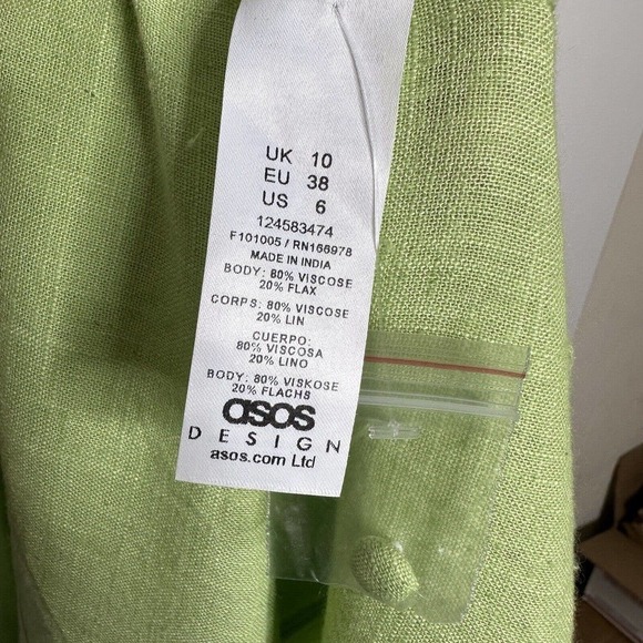 Asos Design Linen Tie Strap Swing Flax Midi Sundress Women's Apple Green Size 6 - Picture 3 of 5